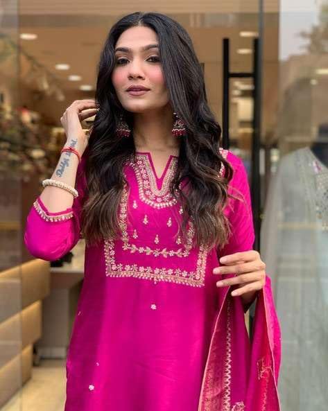 Luxury Fuchsia Pink Embroidered Silk Kurta Set with Dupatta – Indian Ethnic Party Wear for Women (BLACKLUXE CRAFTS) - BLACKLUXECRAFTS
