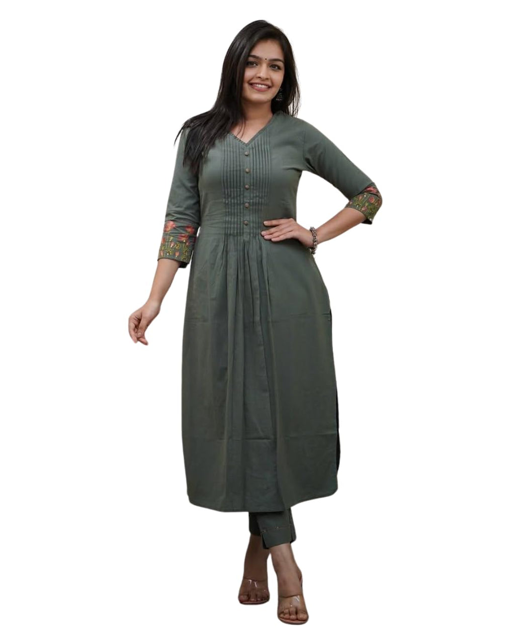 Women's Cotton a-line flared Straight Kurti With Pant (BLACKLUXE CRAFTS) - BLACKLUXECRAFTS