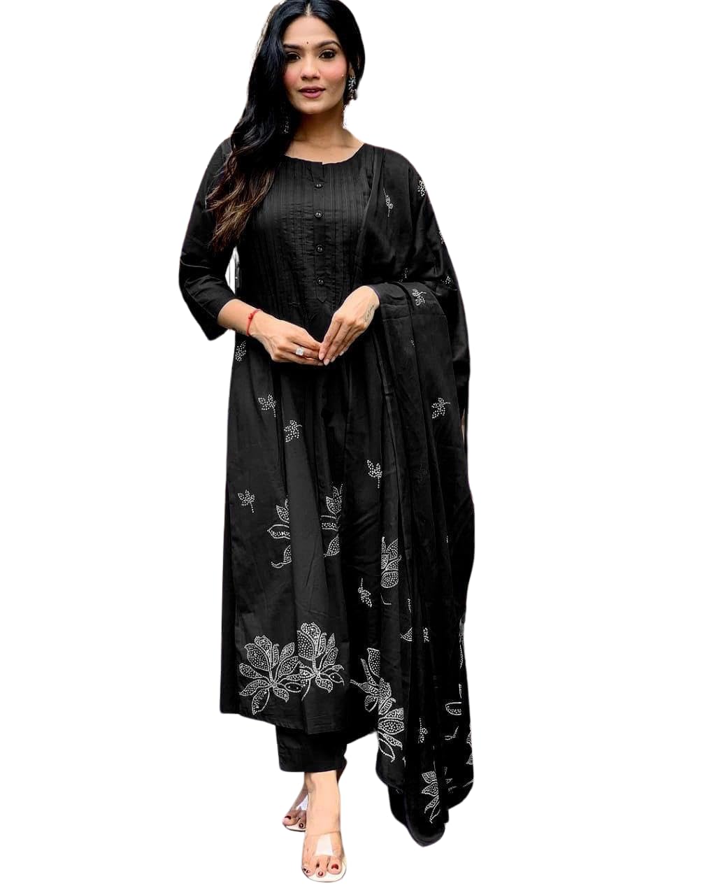 Embroidered Cotton Kurta Set with Dupatta – Elegant Party & Festive Wear for Women (BLACKLUXE CRAFTS) - BLACKLUXECRAFTS