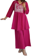Cotton Embroidered Short Kurta Set – Handcrafted Ethnic Wear for Women with Pants (BLACKLUXE CRAFTS) - BLACKLUXECRAFTS