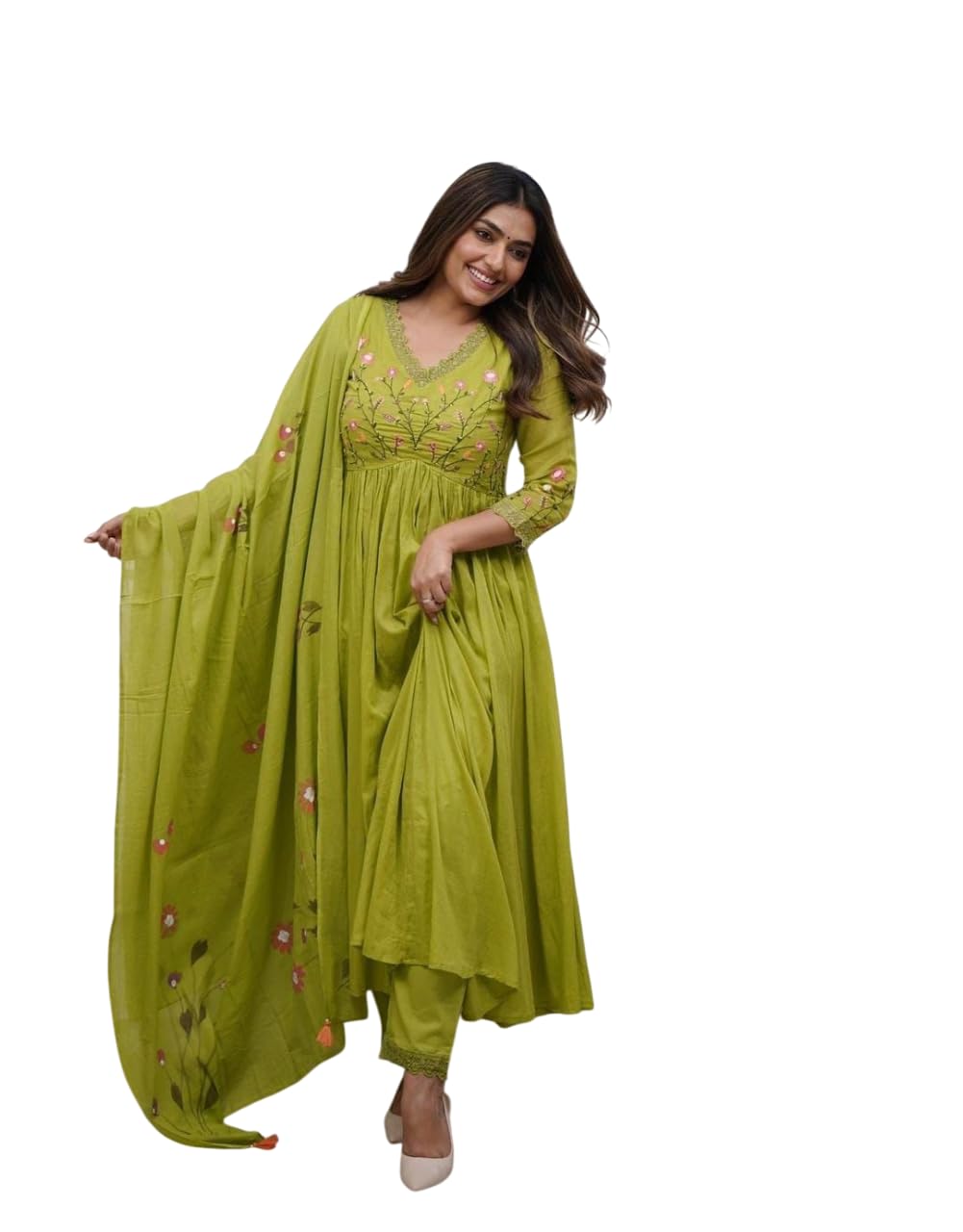 Anarkali Kurta Set with Dupatta – Floral Embroidered Ethnic Wear for Women (BLACKLUXE CRAFTS) - BLACKLUXECRAFTS