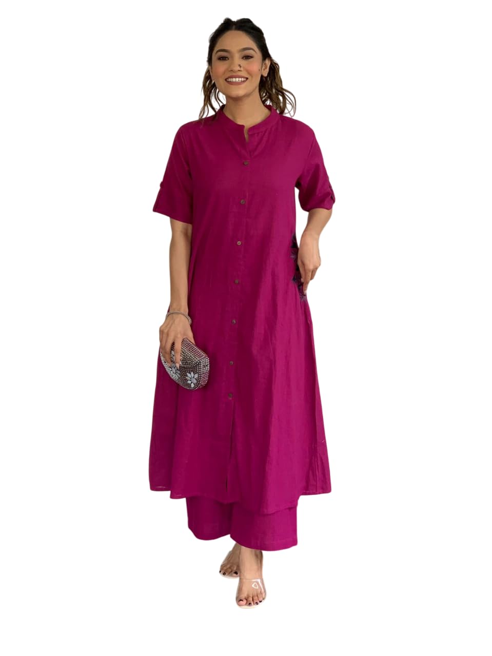 Elegant Black Kurta Set with Pink Embroidery | Women’s Ethnic Outfit (BLACKLUXE CRAFTS) - BLACKLUXECRAFTS