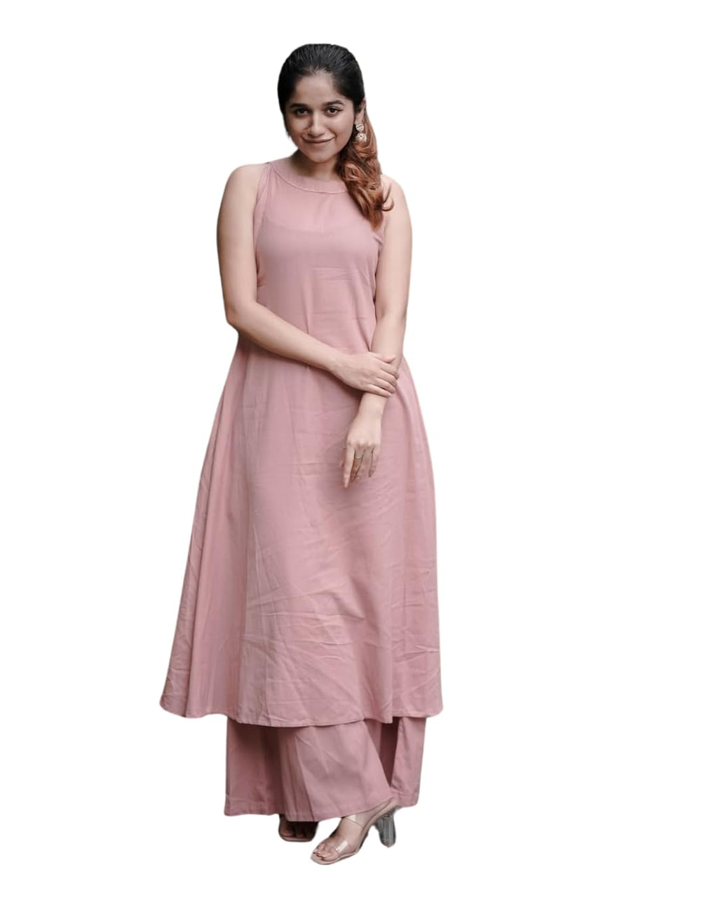 Blush Pink Sleeveless Cotton Kurta Set with Pants | Summer Co-Ord Outfit for Women | Casual Ethnic Wear (BLACKLUXE CRAFTS) - BLACKLUXECRAFTS
