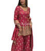 Women's Simmer Silk Embroidered Straight Kurta with Sharara & Dupatta Set (BLACKLUXE CRAFTS) - BLACKLUXECRAFTS