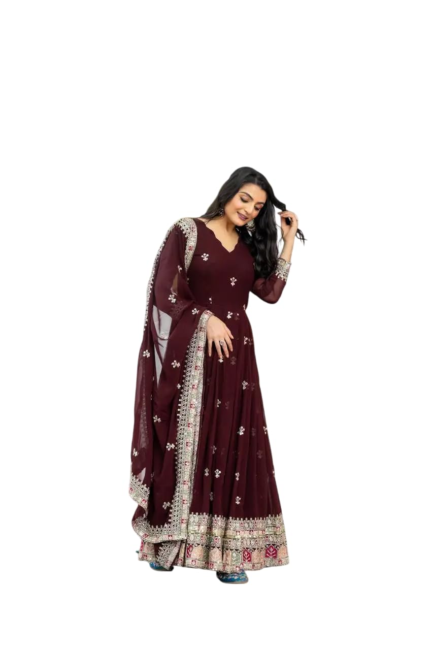 Maroon Anarkali Dress with Embroidered Dupatta | Indian Pakistani Party Wear Long Gown for Women (BLACKLUXE CRAFTS) - BLACKLUXECRAFTS