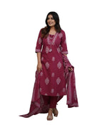 Embroidered Cotton Kurta Set with Dupatta – Elegant Indian Ethnic Wear for Women (BLACKLUXE CRAFTS) - BLACKLUXECRAFTS