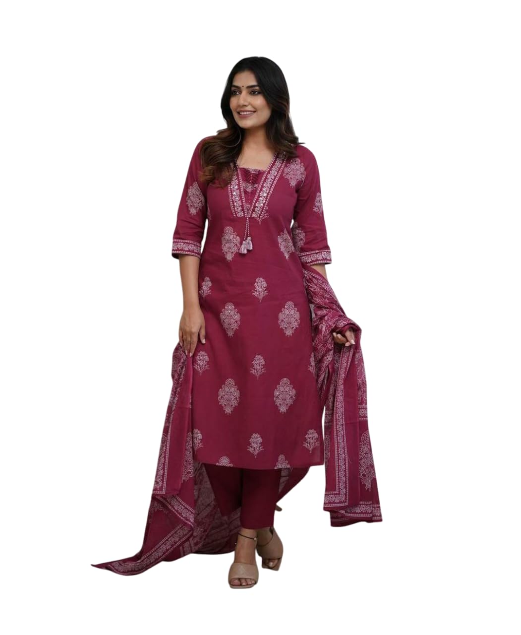 Embroidered Cotton Kurta Set with Dupatta – Elegant Indian Ethnic Wear for Women (BLACKLUXE CRAFTS) - BLACKLUXECRAFTS