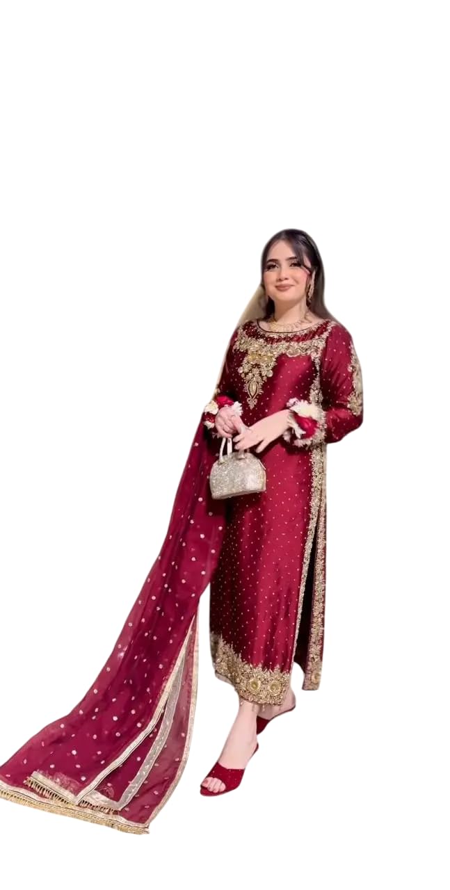 Maroon Embroidered Salwar Kameez with Dupatta | Luxury Indian Wedding & Party Wear for Women | Designer Ethnic Outfit (BLACKLUXE CRAFTS) - BLACKLUXECRAFTS