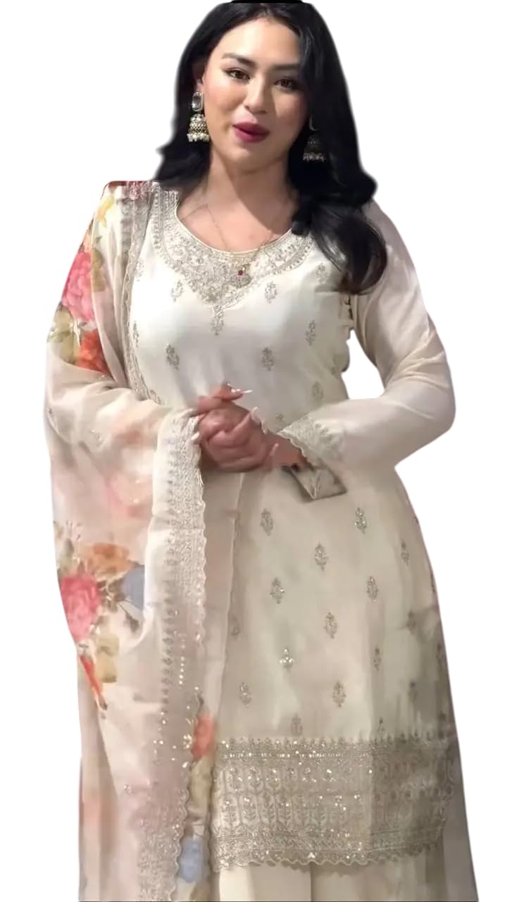 Women's Chinnon Silk Embroidered Straight Kurti with Pant & Dupatta Set (BLACKLUXE CRAFTS) - BLACKLUXECRAFTS