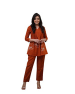 Cotton Co-ord Set for Women – Pleated Kurta with Floral Embroidery and Pants (BLACKLUXE CRAFTS) - BLACKLUXECRAFTS