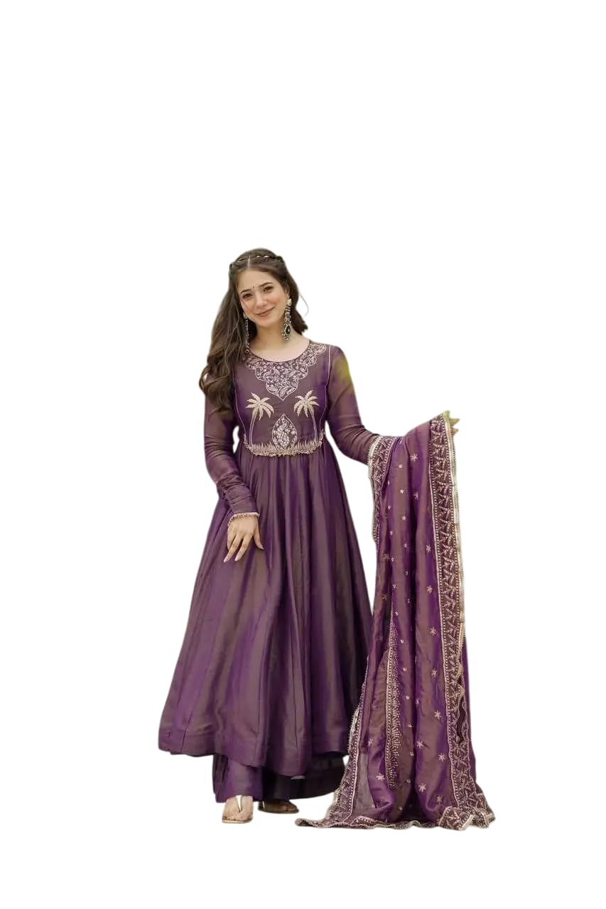 Purple Anarkali Suit with Dupatta – Designer Party Wear Embroidered Long Dress for Women (BLACKLUXE CRAFTS) - BLACKLUXECRAFTS