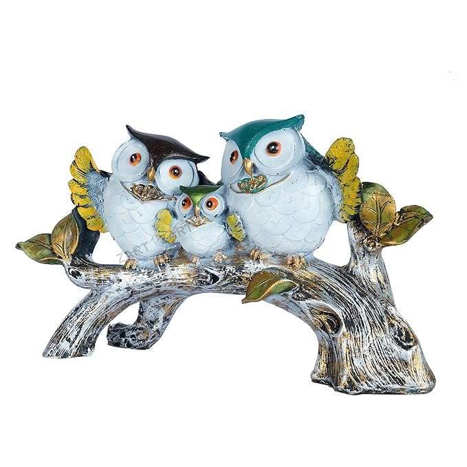 Handcrafted Owl Family Figurine on Tree Branch – Resin Bird Statue for Home Décor, Living Room & Gifting (BLACKLUXE CRAFTS) - BLACKLUXECRAFTS