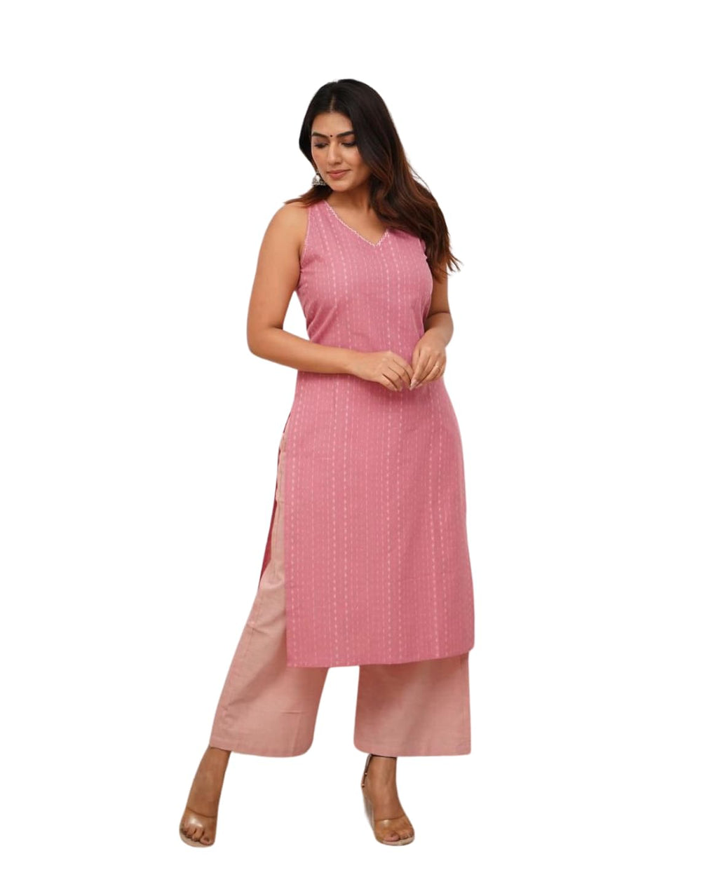 Women's Cotton Printed Sleeveless Straight Kurti With Pant Set (BLACKLUXE CRAFTS) - BLACKLUXECRAFTS