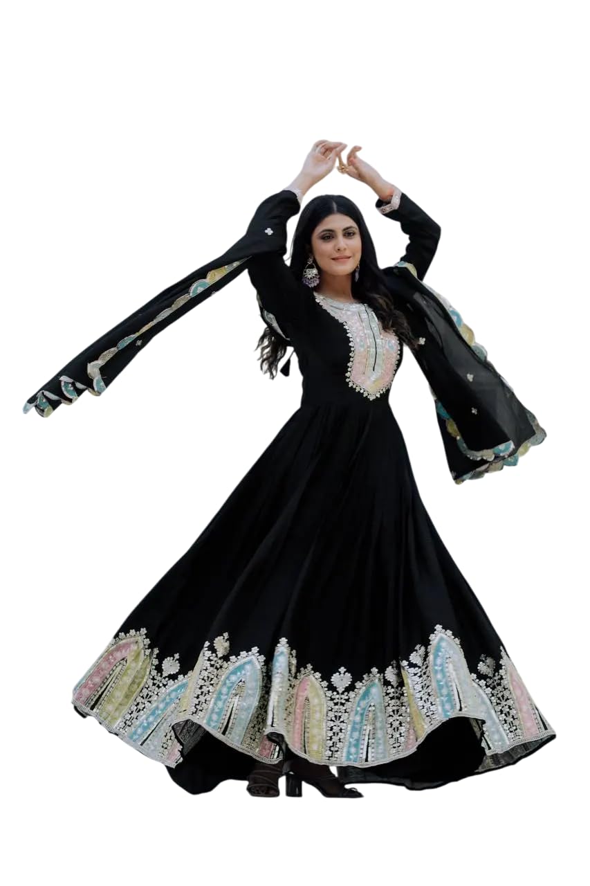 Anarkali Gown with Multicolor Embroidery | Designer Indian Party & Wedding Wear Dress (BLACKLUXE CRAFTS) - BLACKLUXECRAFTS