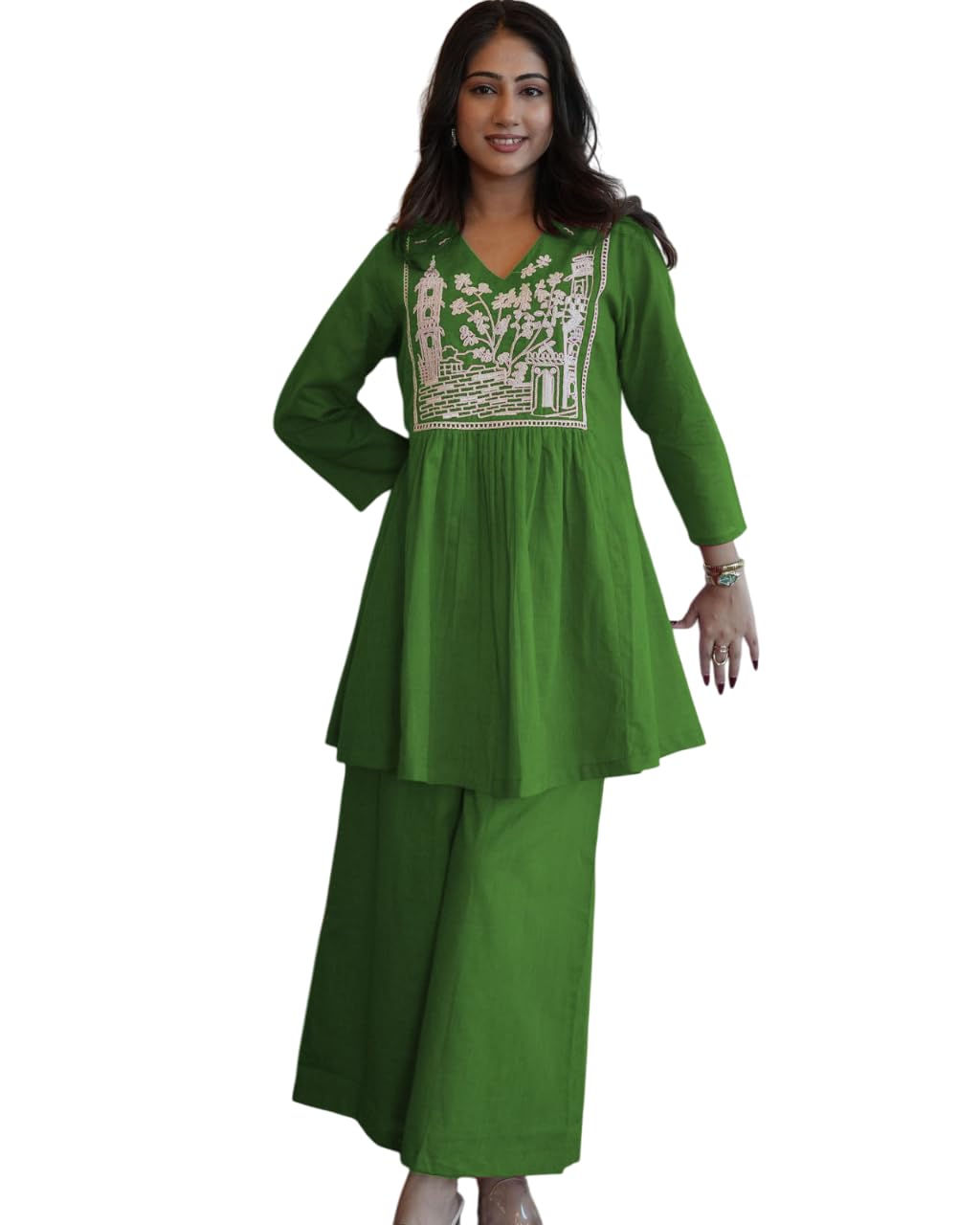 Cotton Embroidered Short Kurta Set – Handcrafted Ethnic Wear for Women with Pants (BLACKLUXE CRAFTS) - BLACKLUXECRAFTS