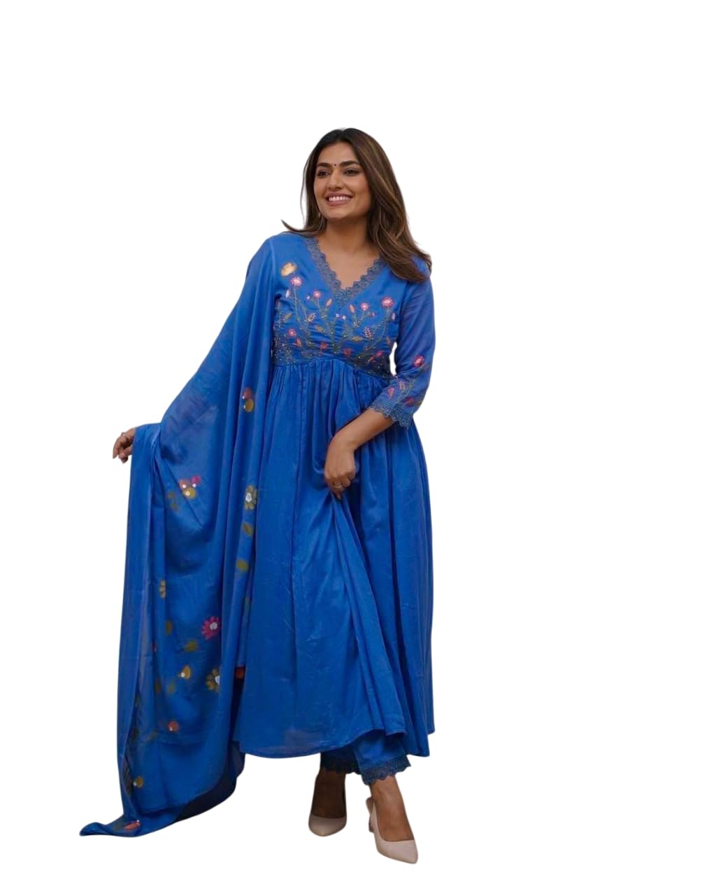 Anarkali Kurta Set with Dupatta – Floral Embroidered Ethnic Wear for Women (BLACKLUXE CRAFTS) - BLACKLUXECRAFTS