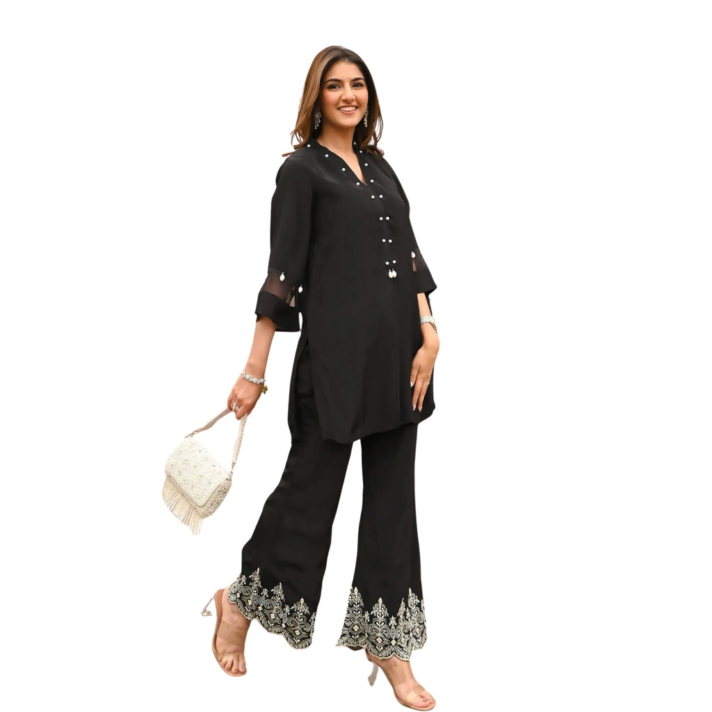 Elegant Black Kurti with Palazzo Pants – Women’s Designer Embroidered Party & Casual Wear Set (BLACKLUXE CRAFTS) - BLACKLUXECRAFTS