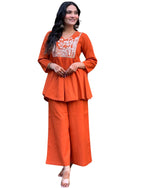 Embroidered Kurti with Palazzo Set – Women’s Peplum Style Ethnic Co-ord Outfit (BLACKLUXE CRAFTS) - BLACKLUXECRAFTS