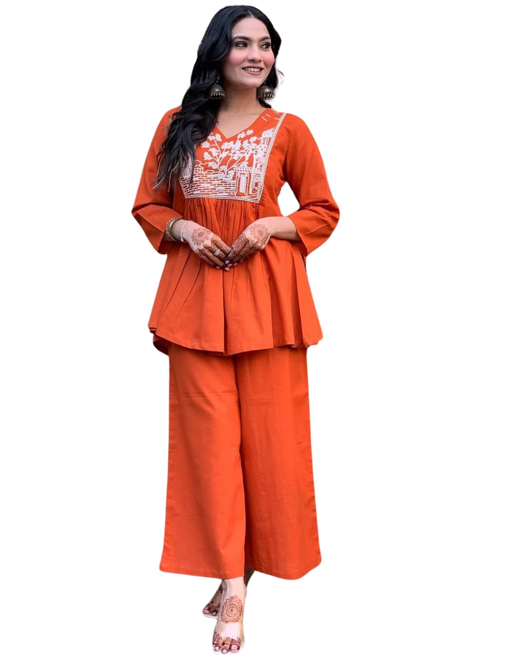 Embroidered Kurti with Palazzo Set – Women’s Peplum Style Ethnic Co-ord Outfit (BLACKLUXE CRAFTS) - BLACKLUXECRAFTS