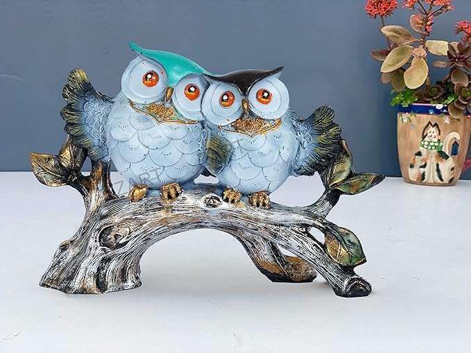 Handcrafted Owl Couple Figurine on Tree Branch – Resin Love Birds Statue for Home Décor, Living Room & Gifting (BLACKLUXE CRAFTS) - BLACKLUXECRAFTS