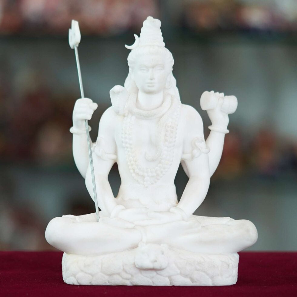Lord Shiva Idol in White Marble Finish – Meditating Mahadev Statue for Home Temple & Spiritual Decor (BLACKLUXE CRAFTS) - BLACKLUXECRAFTS