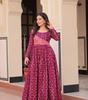 Handmade Indian Anarkali Maxi Dress – Maroon Silk Blend Gown with Gold Print | Long Ethnic Party Wear | Designer Women’s Outfit from India (BLACKLUXE CRAFTS)