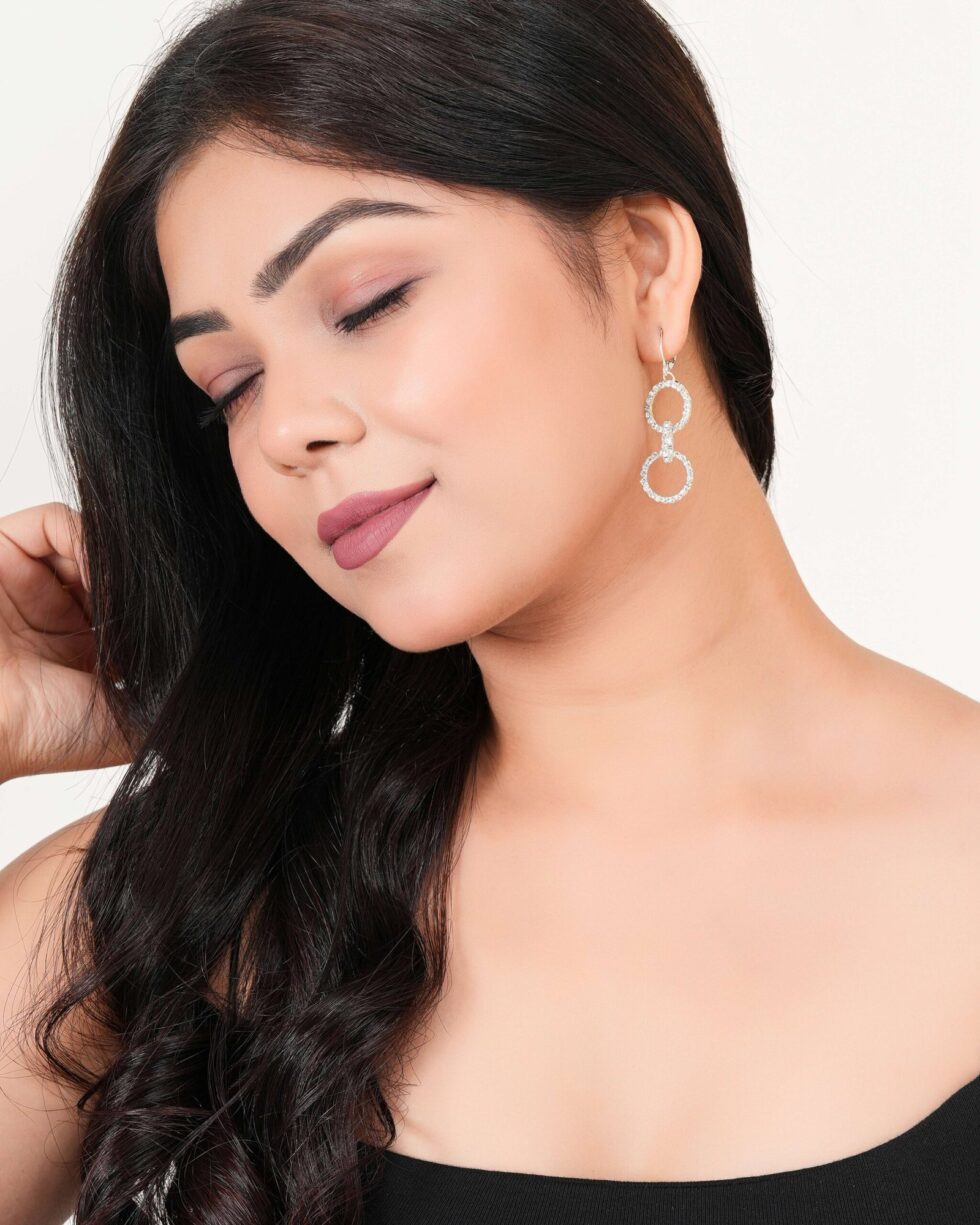 Double Circle Crystal Drop Earrings Sparkling Rhinestone Dangle Jewelry for Women (BLACKLUXE CRAFTS) - BLACKLUXECRAFTS