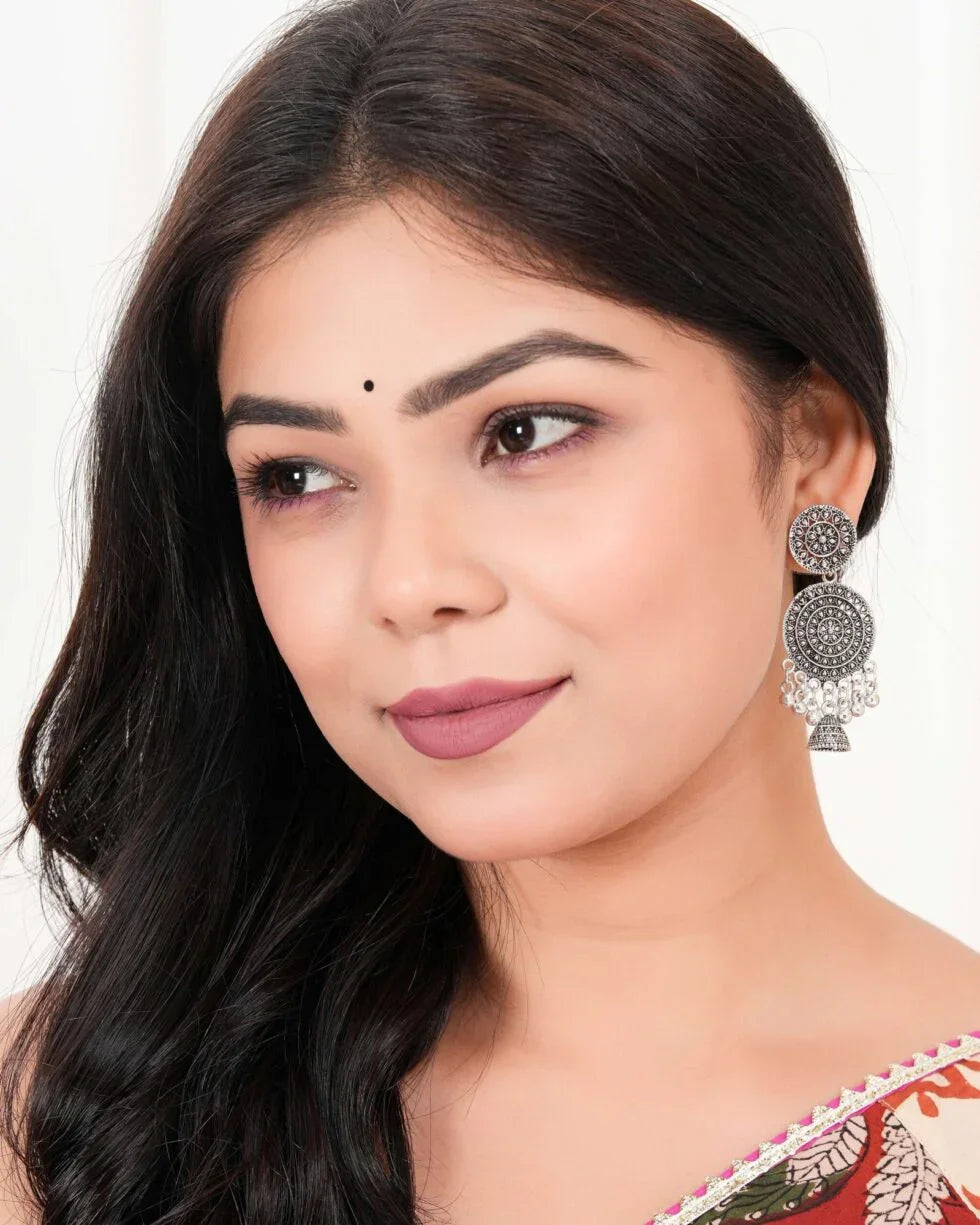Earrings for Women Traditional Silver AZ838-OXidised Jhumka Set | German Silver Chand Baliyan & Jhumkas Earrings | Birthday & Anniversary Gift (BLACK LUXE CRAFTS) - BLACKLUXECRAFTS