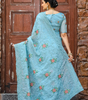 Handmade Light Blue Floral Embroidered Saree – Pure Indian Ethnic Wear | Designer Organza Saree for Weddings & Parties (BLACKLUXE CRAFTS)