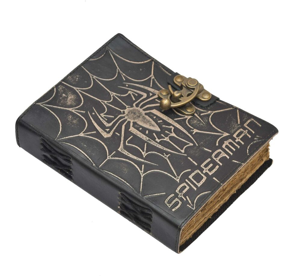 Vintage Spider Web Leather Notebook with Lock | Retro Spiderman Journal Diary for Writing, Sketching & Gifting ( BLACKLUXE CRAFTS) - BLACKLUXECRAFTS