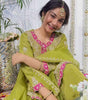 Women's Chinon Silk Embroidered Kurti With Sharara & Dupatta Set with Lace Border (BLACKLUXE CRAFTS) - BLACKLUXECRAFTS