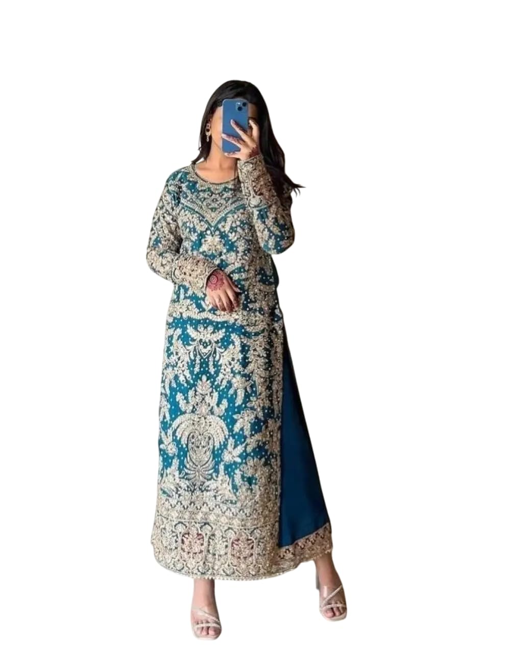 Women's Faux Georgette Embroidered Aaliya Cut Kurti With Plazzo & Dupatta Set with Diamond Handwork (BLACKLUXE CRAFTS) - BLACKLUXECRAFTS
