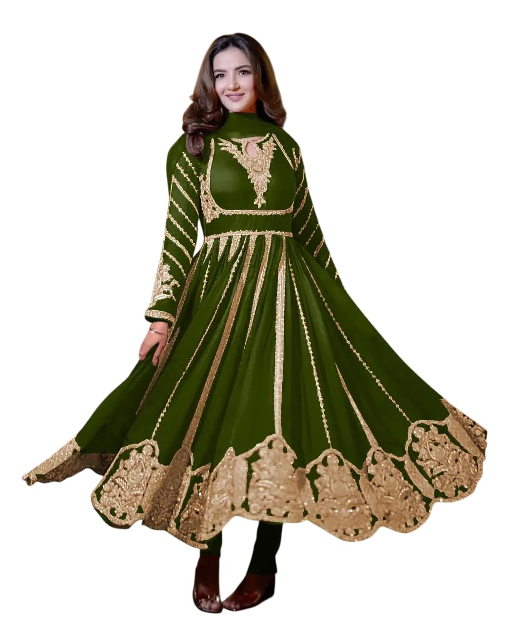 Women's Faux Georgette Embroidered Sequence Work Anarkali Kurti Gown with Net Dupatta (BLACKLUXE CRAFTS) - BLACKLUXECRAFTS