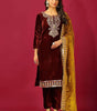 Velvet Embroidered Suit Set with Pink Dupatta – Designer Indian Wedding & Festive Wear Outfit (BLACKLUXE CRAFTS) - BLACKLUXECRAFTS