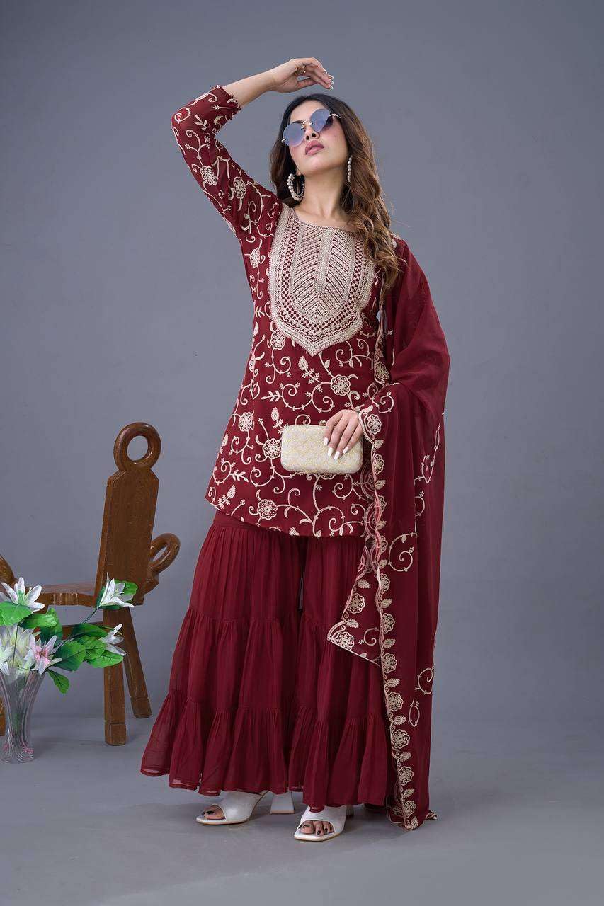 Embroidered Kurta Sharara Set with Dupatta – Designer Indian Wedding & Party Wear Outfit for Women (BLACKLUXE CRAFTS) - BLACKLUXECRAFTS