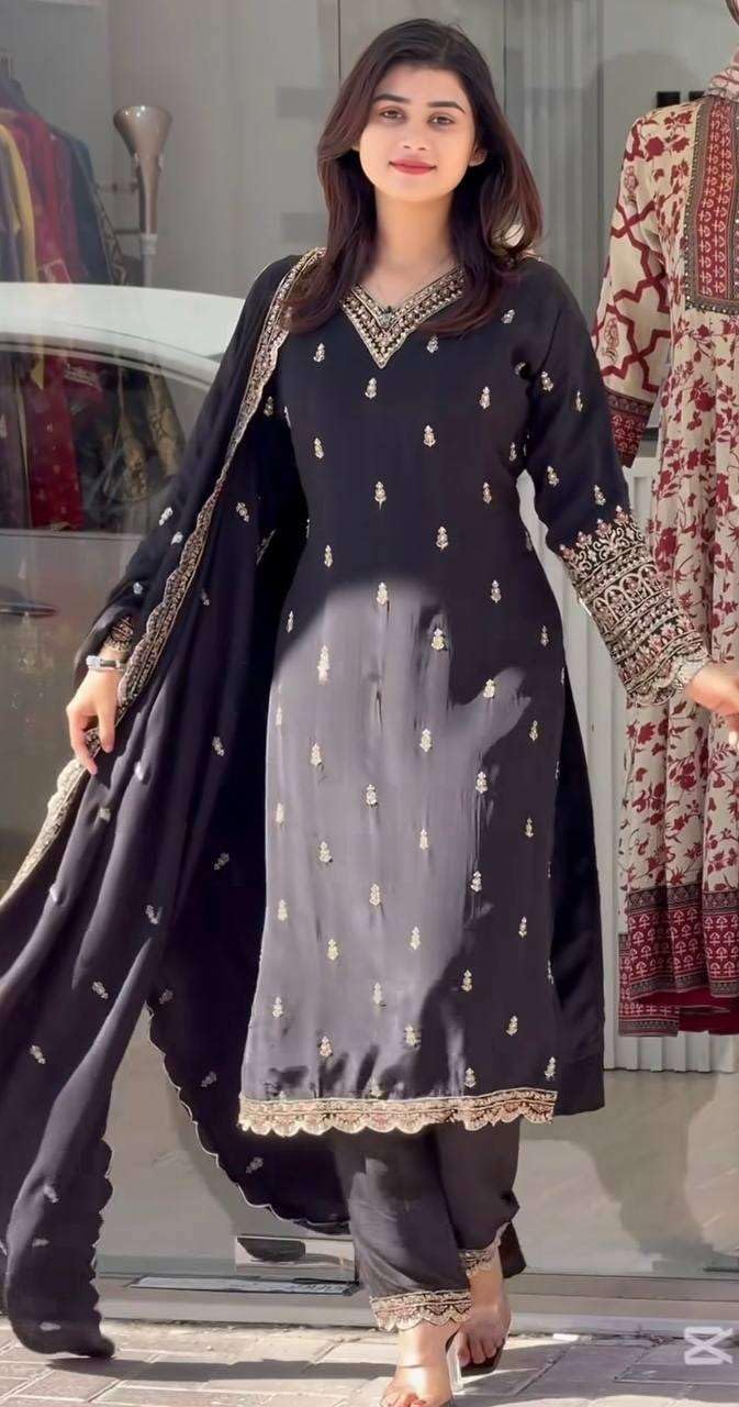Black Embroidered Straight Salwar Suit with Dupatta | Elegant Indian Ethnic Wear for Parties & Weddings | Women’s Designer Outfit (BLACKLUXE CRAFTS) - BLACKLUXECRAFTS