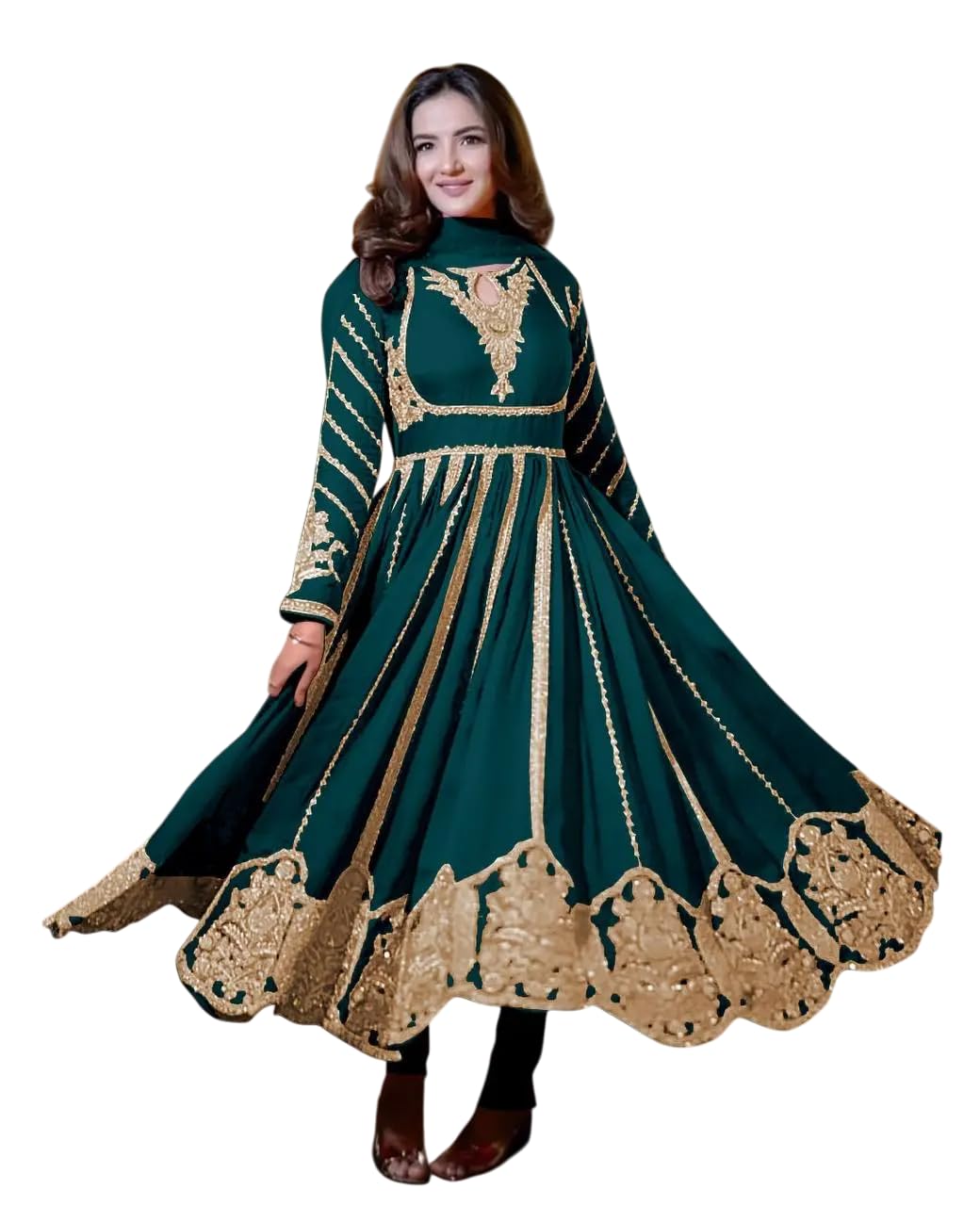 Women's Faux Georgette Embroidered Sequence Work Anarkali Kurti Gown with Net Dupatta (BLACKLUXE CRAFTS) - BLACKLUXECRAFTS