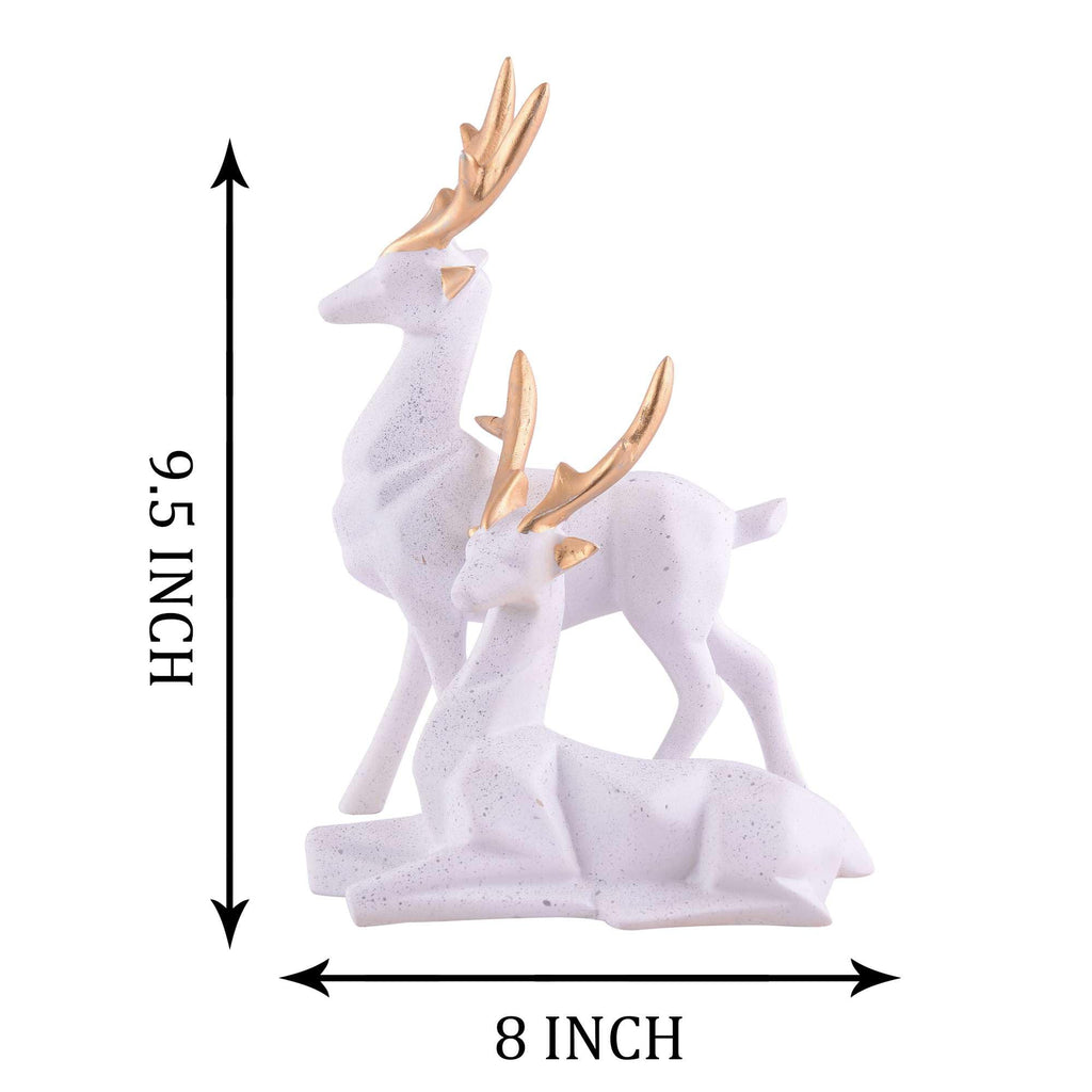 White Resin Deer Figurine Set with Golden Antlers – Elegant Reindeer Statues for Modern Home Décor & Gifting (BLACKLUXE CRAFTS) - BLACKLUXECRAFTS