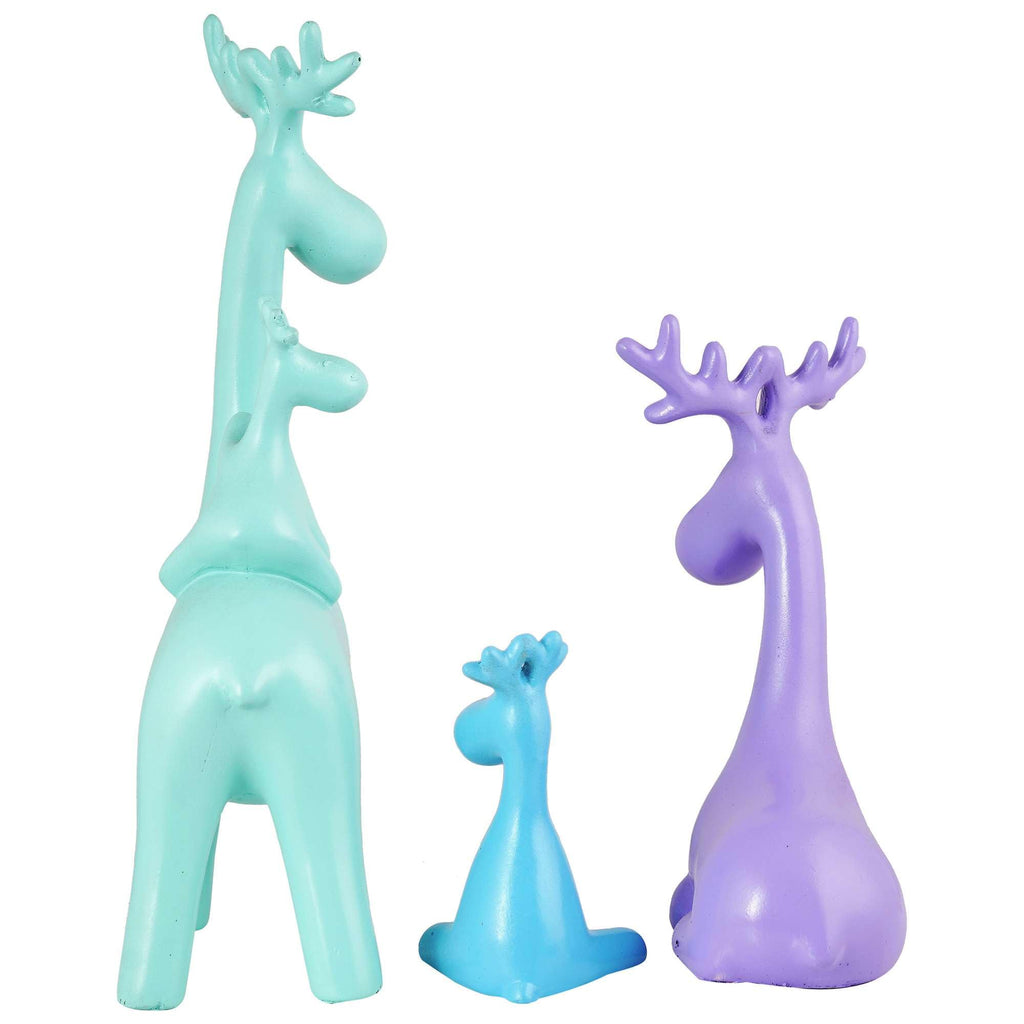 Colorful Reindeer Family Figurine Set – Modern Resin Deer Statues with Golden Antlers for Home Décor & Gifting (Set of 3) (BLACKLUXE CRAFTS) - BLACKLUXECRAFTS