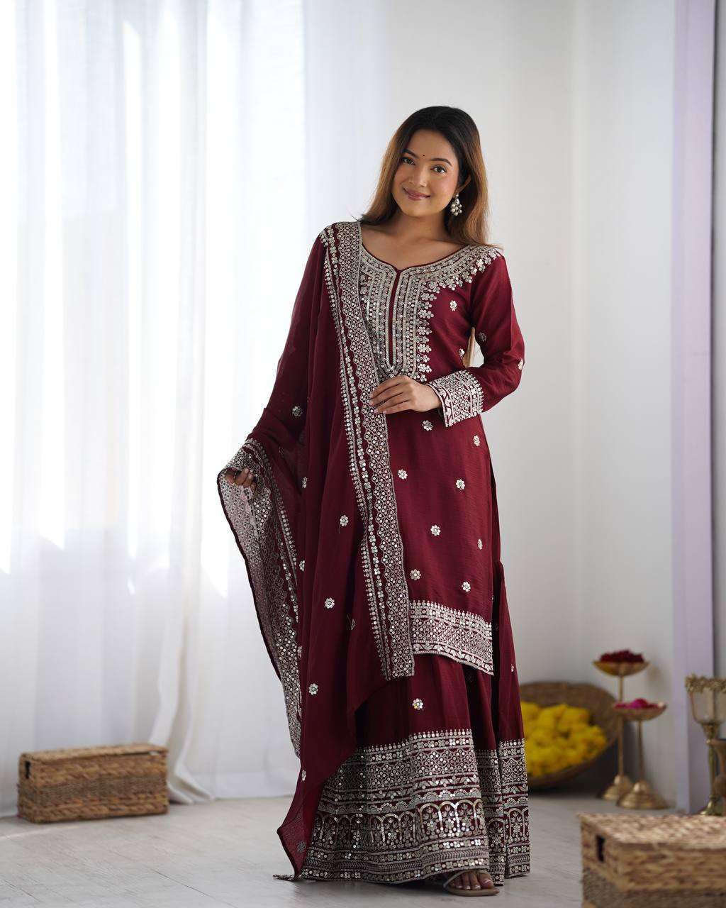 Mirror Work Sharara Suit with Dupatta | Indian Designer Ethnic Wear | Party & Wedding Outfit for Women (BLACKLUXE CRAFTS) - BLACKLUXECRAFTS