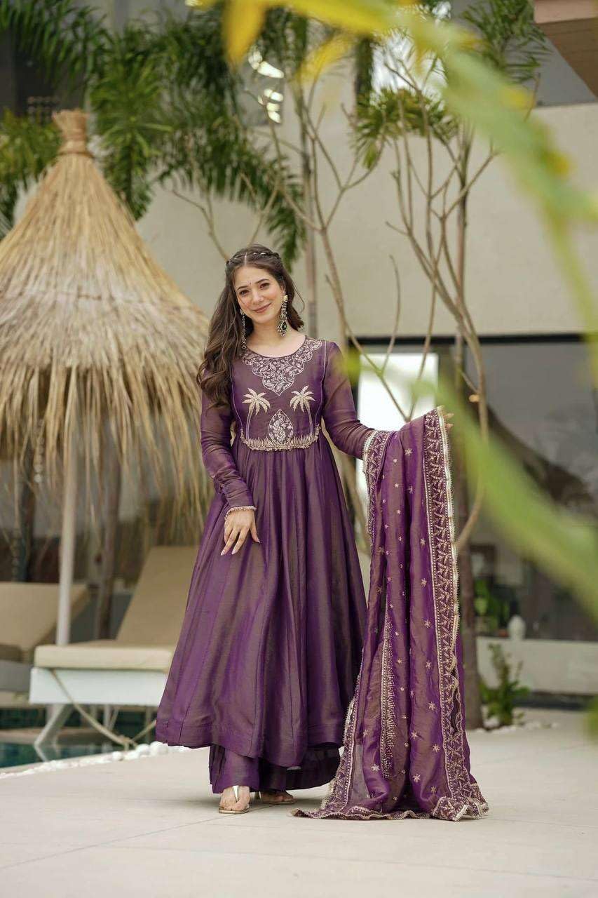 Purple Anarkali Suit with Dupatta – Designer Party Wear Embroidered Long Dress for Women (BLACKLUXE CRAFTS) - BLACKLUXECRAFTS