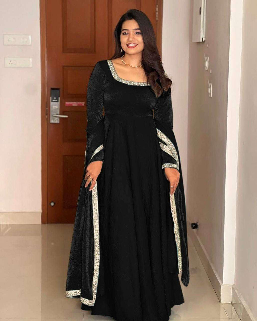 Women's Fandy Silk Embroidered Anarkali Kurti Gown With Dupatta Set (BLACKLUXE CRAFTS) - BLACKLUXECRAFTS