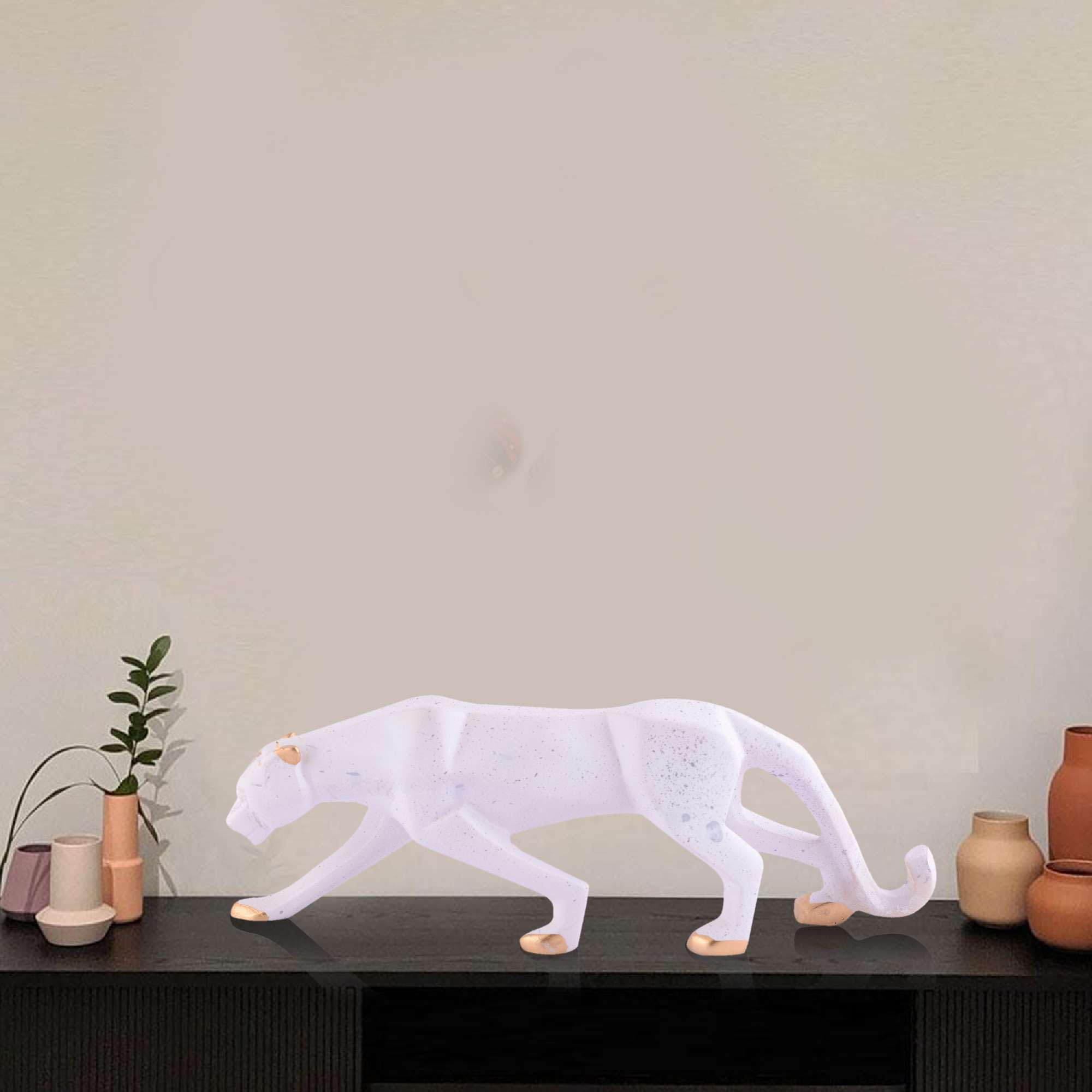 Handmade White Panther Figurine – Modern Resin Leopard Statue with Gold Accents for Luxury Home Décor (BLACKLUXE CRAFTS) - BLACKLUXECRAFTS