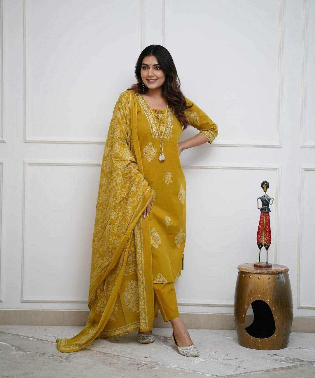 Embroidered Cotton Kurta Set with Dupatta – Elegant Indian Ethnic Wear for Women (BLACKLUXE CRAFTS) - BLACKLUXECRAFTS