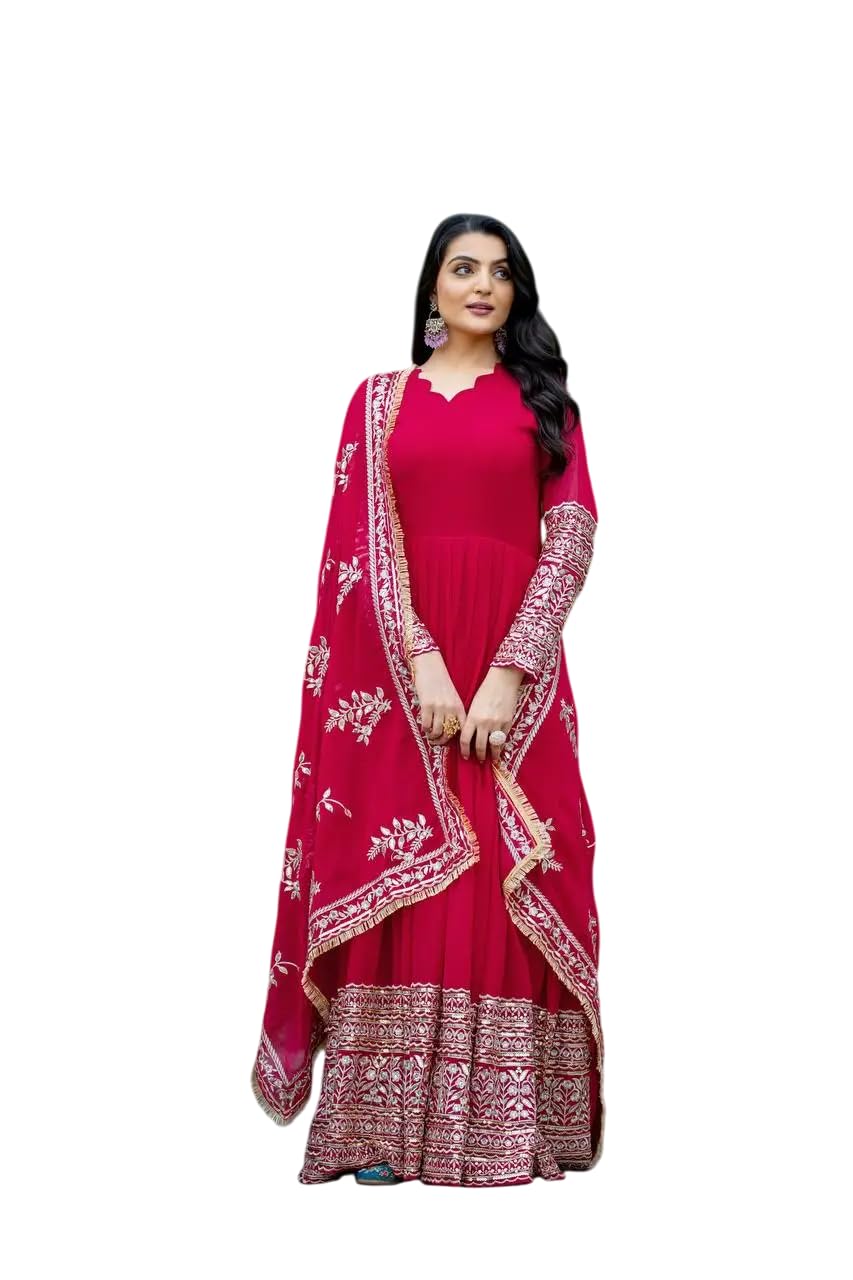 Maroon Anarkali Gown with Heavy Golden Embroidery & Dupatta | Designer Indian Pakistani Wedding Dress for Women (BLACKLUXE CRAFTS) - BLACKLUXECRAFTS