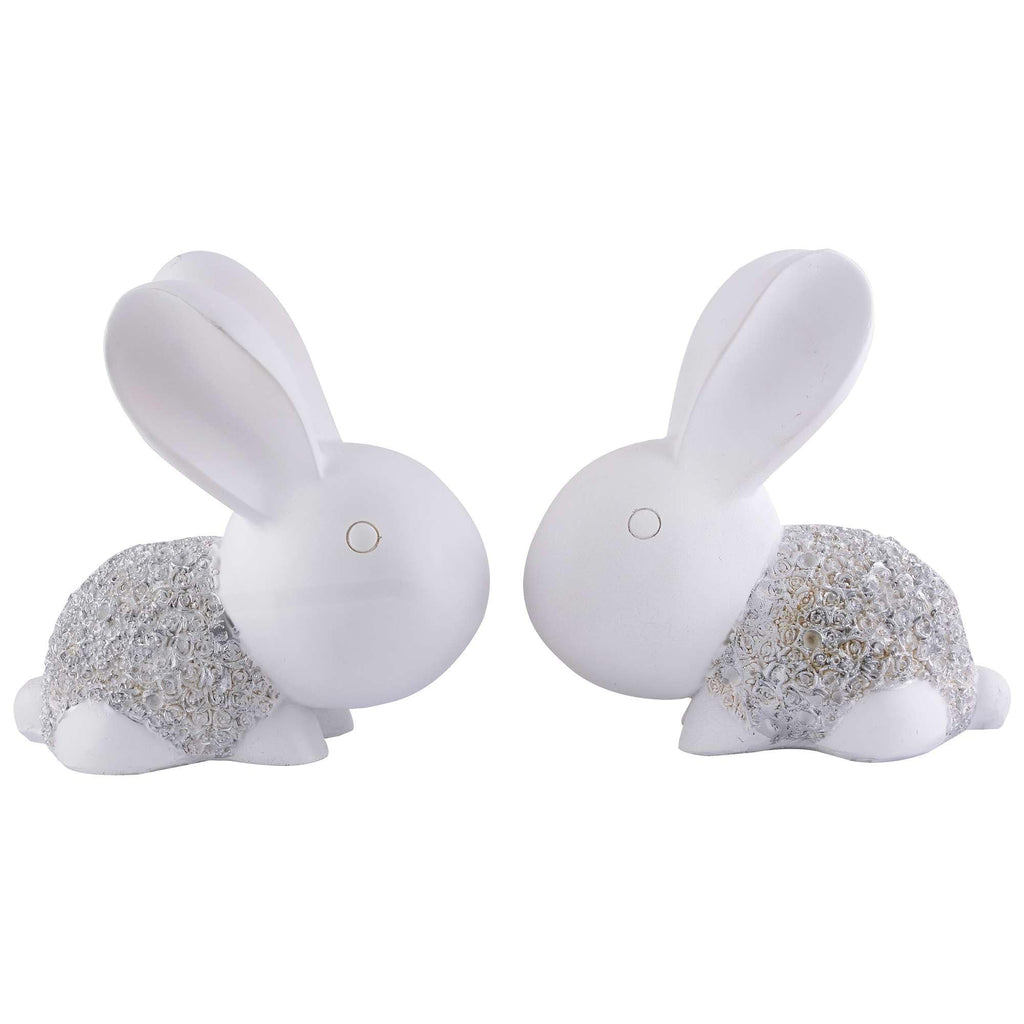 Elegant White Bunny Couple Figurines – Handmade Resin Rabbit Statues with Silver Detailing for Home Décor & Gifting (BLACKLUXE CRAFTS) - BLACKLUXECRAFTS