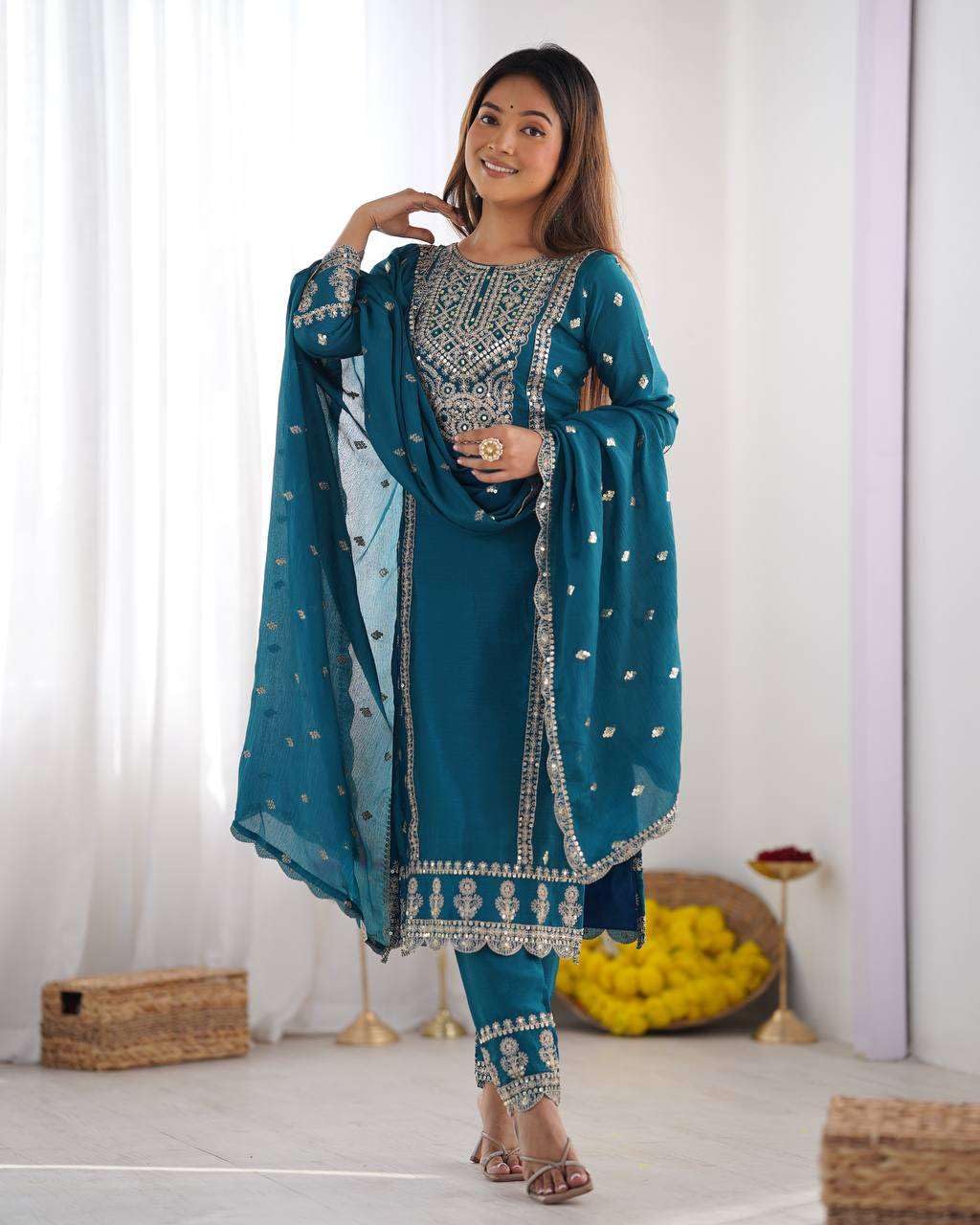 Embroidered Kurta Set with Dupatta – Festive Party Wear Indian Ethnic Outfit for Women (BLACKLUXE CRAFTS) - BLACKLUXECRAFTS