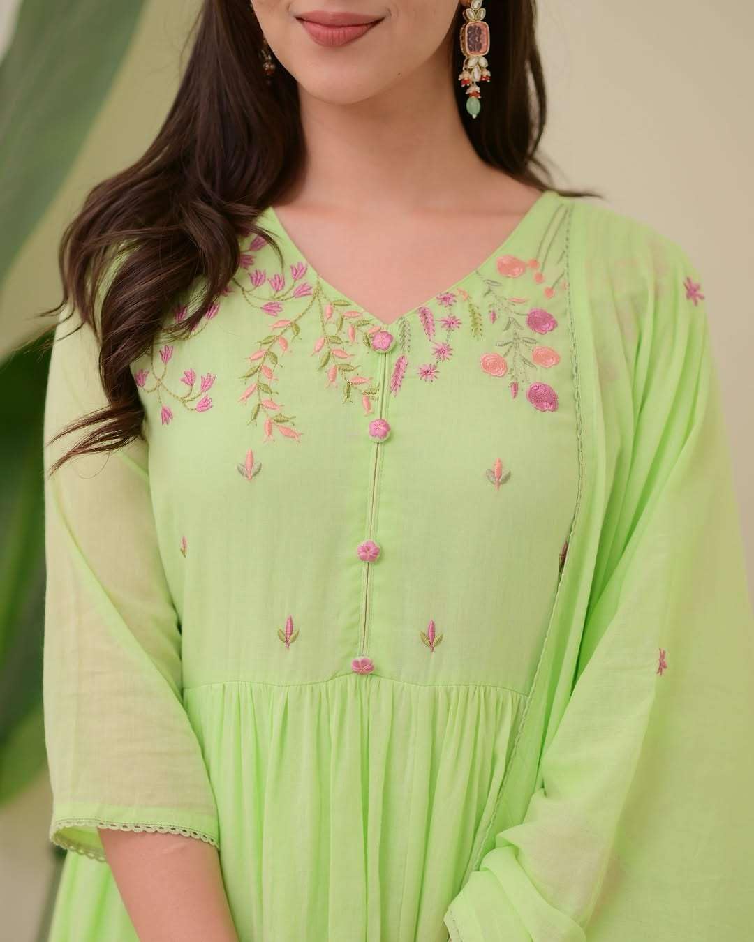 Women's Cotton Embroidered Anarkali Kurti With Pant and Dupatta set (BLACKLUXE CRAFTS) - BLACKLUXECRAFTS