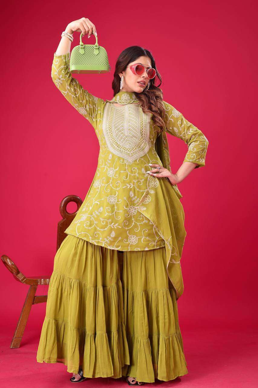 Embroidered Kurta Sharara Set with Dupatta – Designer Indian Wedding & Party Wear Outfit for Women (BLACKLUXE CRAFTS) - BLACKLUXECRAFTS