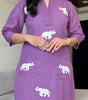 Handmade Cotton Kurta Set with Blue Elephant Embroidery – Casual & Office Wear for Women (BLACKLUXE CRAFTS) - BLACKLUXECRAFTS